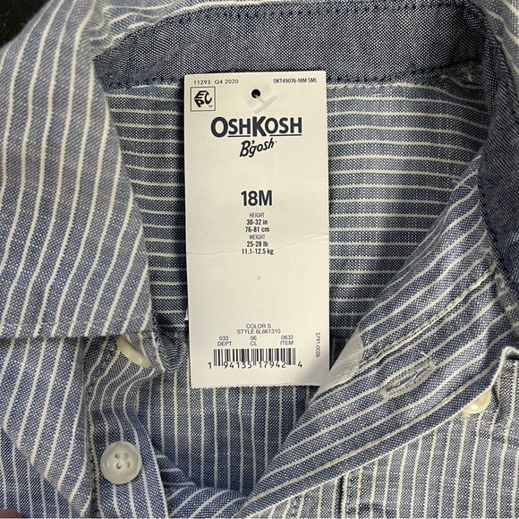 OshKosh B'Gosh Button Down Shirt Woven Short Sleeve Toddler Boys Striped 18 m - Picture 3 of 7